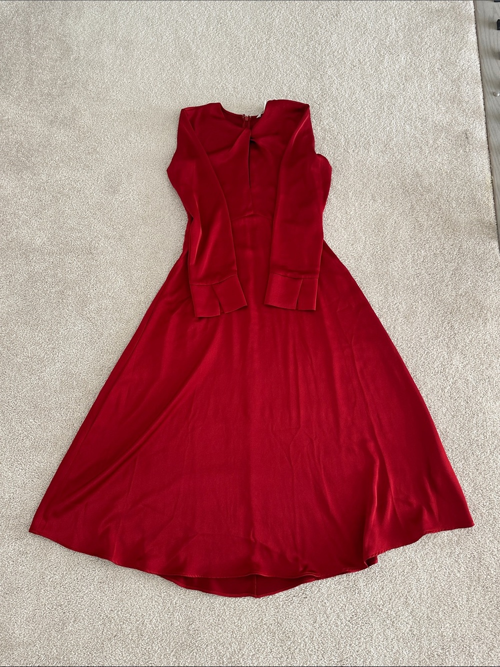 H&M Red Long-Sleeve A-Line Midi Dress